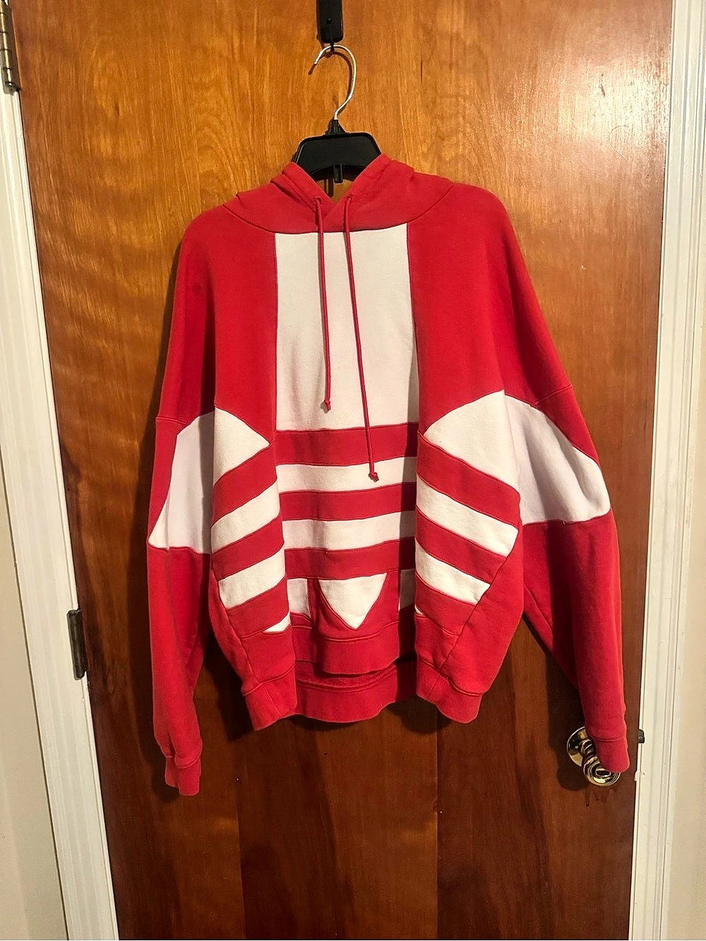 Adidas Large Logo Hoodie (Big Trefoil Pullover Hoodie) Red & White